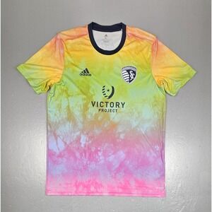 Adidas Sporting Kansas City Soccer Jersey Mens XL Pride Pre-Match Rainbow SKC